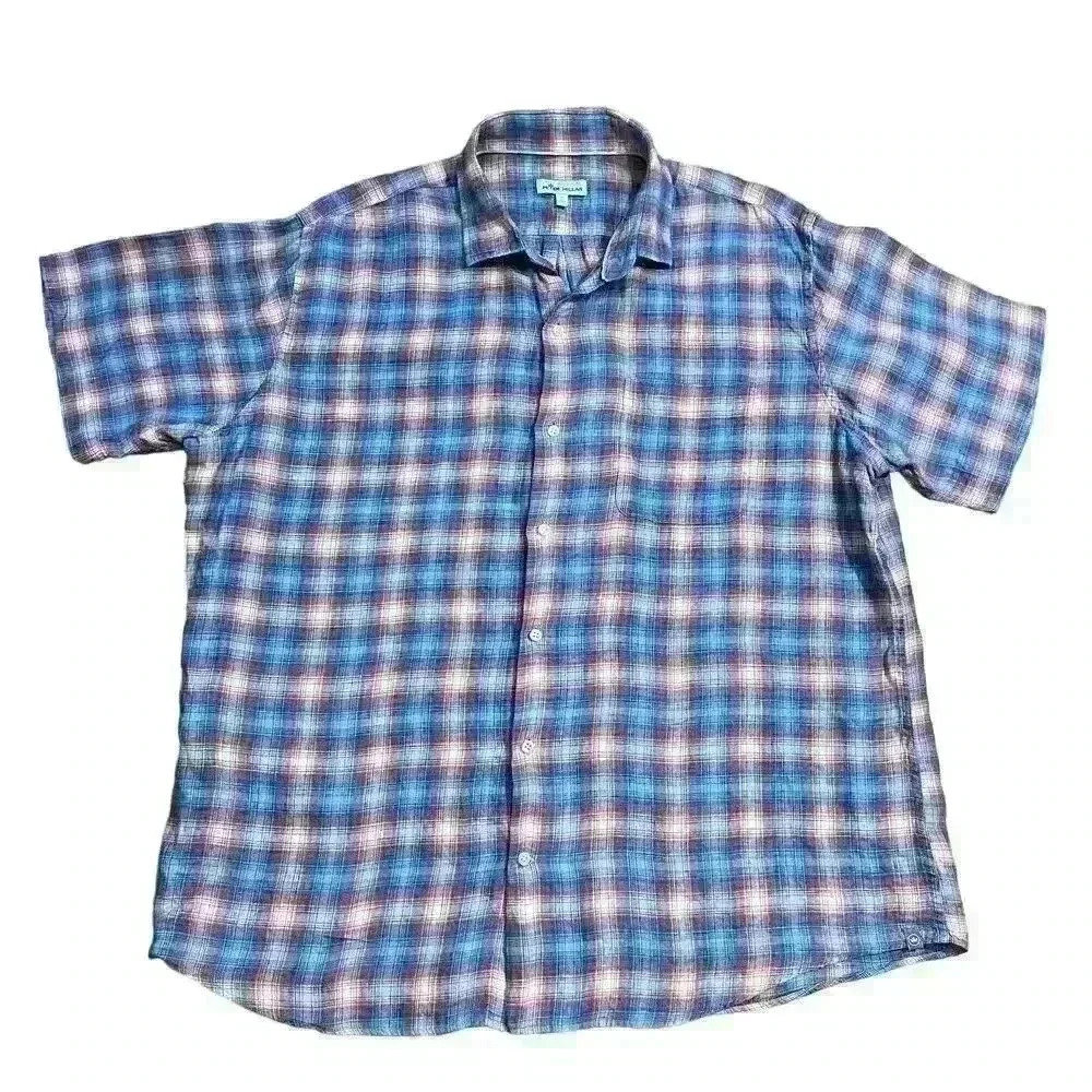 Peter Millar Men’s Short Sleeve Button Down Shirt Size XL 100% Linen Beachy